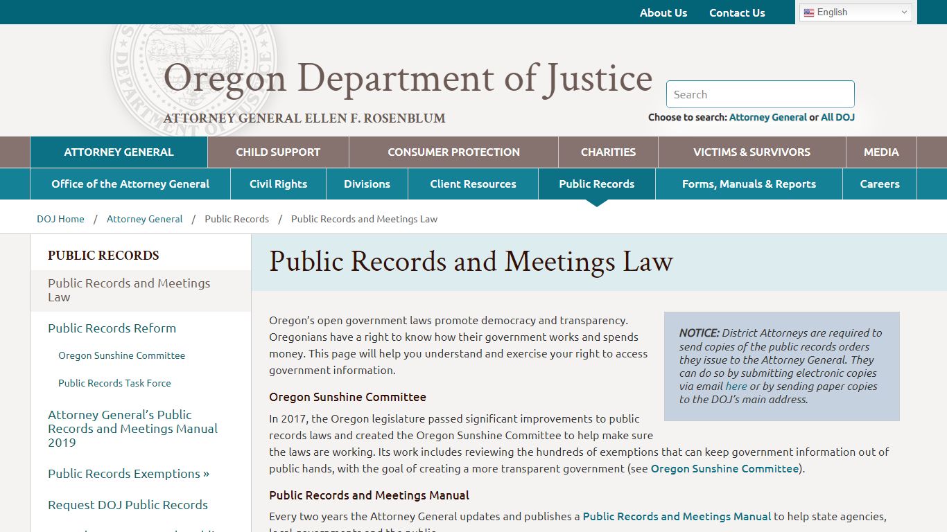 Public Records and Meetings Law - Oregon Department of Justice