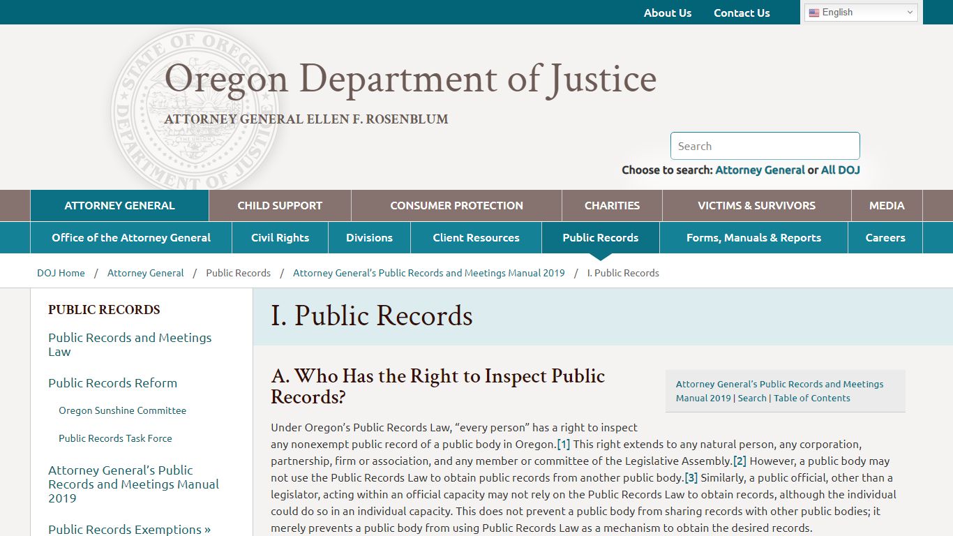 I. Public Records - Oregon Department of Justice