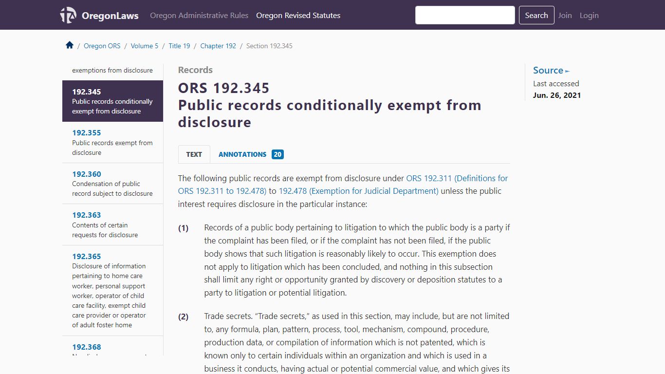 ORS 192.345 - Public records conditionally exempt from ...