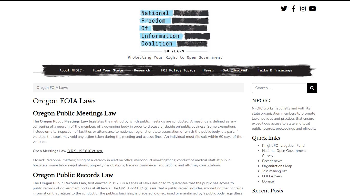 Oregon FOIA Laws – National Freedom of Information Coalition